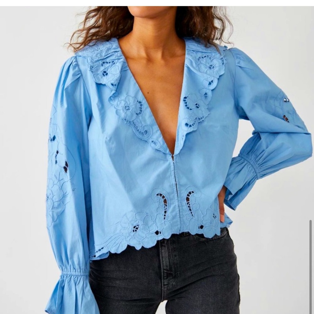 Blue Embroidered Women's Blouse